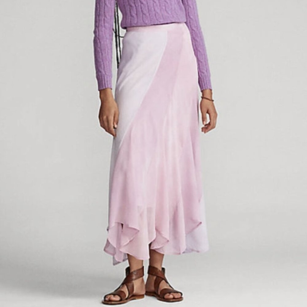 Polo Ralph Lauren Soft Pastel Lilac Palette Tie-dye Silk Lined Skirt